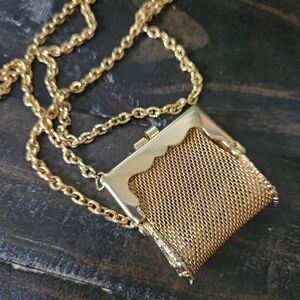 Vintage Fishe 70s Disco Gold Mesh Purse Necklace